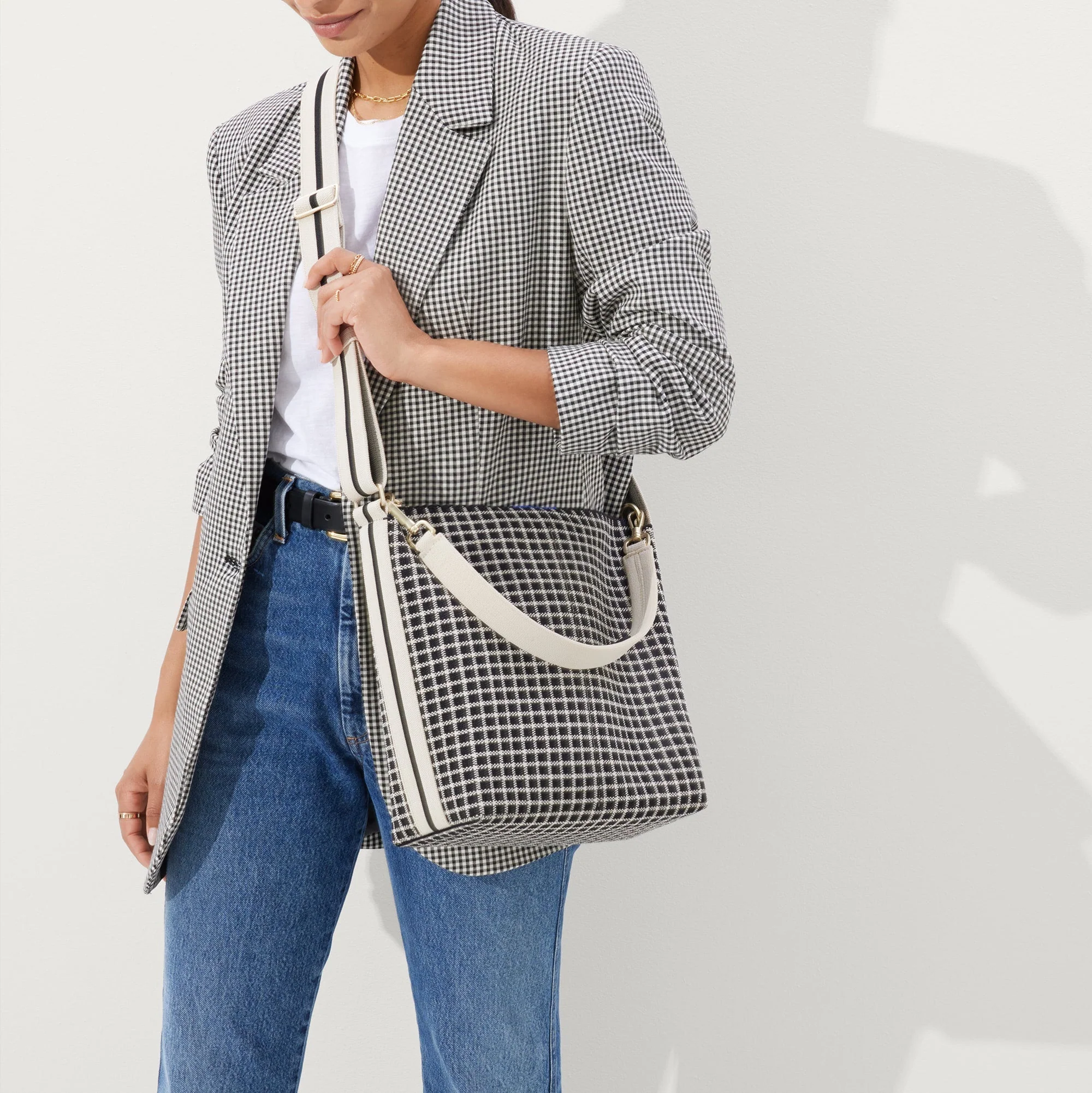 The Mini Zip Bucket - Black and Ivory Grid - Image 3