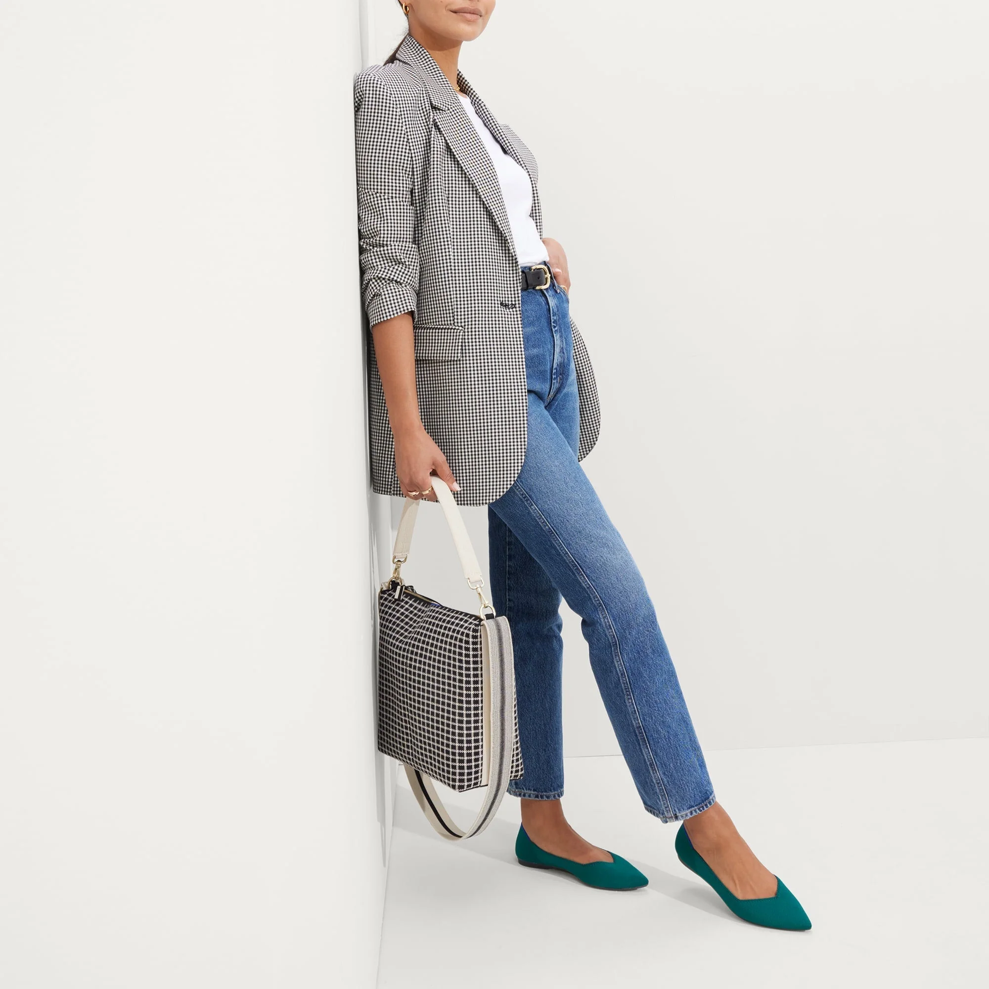 The Mini Zip Bucket - Black and Ivory Grid - Image 4